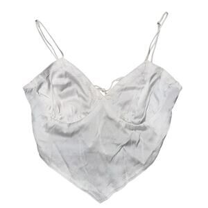 Cotton Candy LA Lace Trim Tie Back Tank White Crop Top Size Small Silky shiny